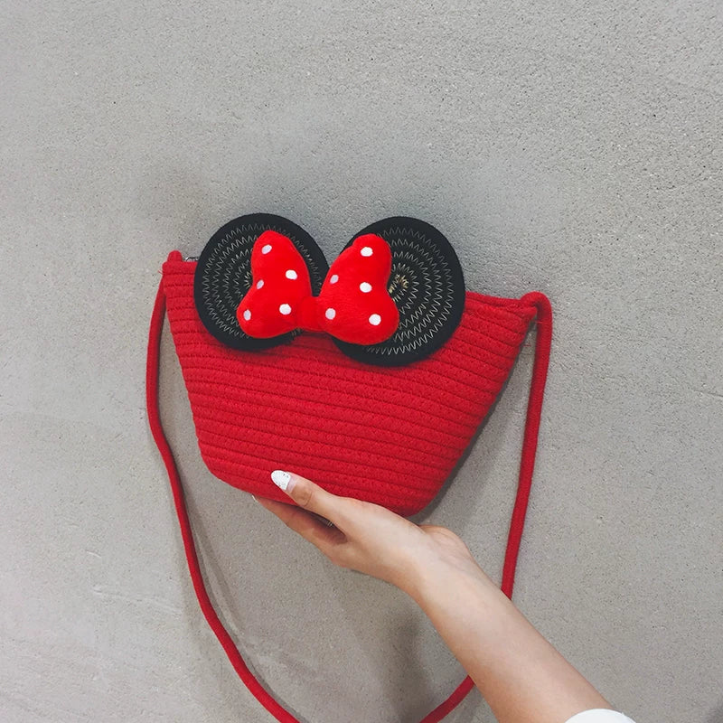 Cute Red Woven Bucket Crossbody Bag