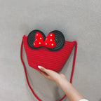 Cute Red Woven Bucket Crossbody Bag