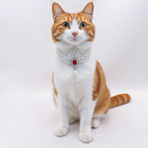 Vintage Pearl Cat Collar with Gem Pendant
