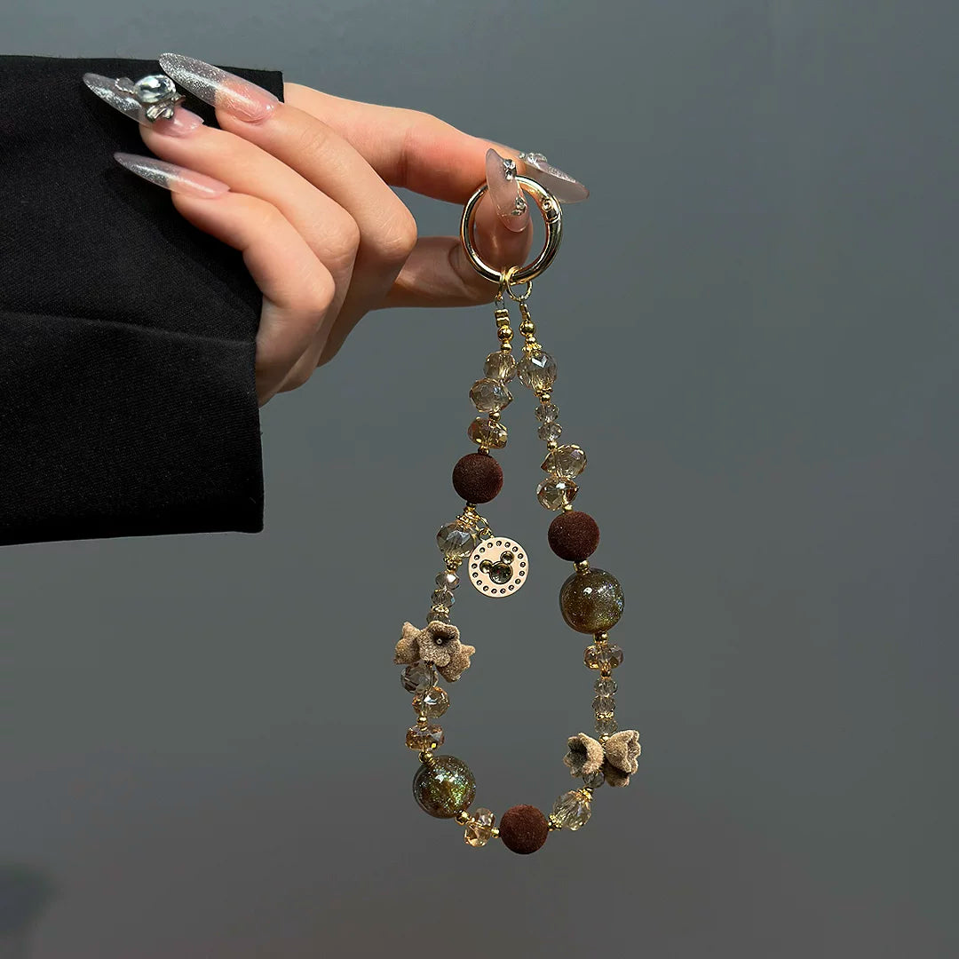Maillard Crystal Beaded Phone Wrist Strap with Mouse Charm