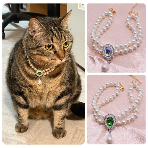 Vintage Pearl Cat Collar with Gem Pendant