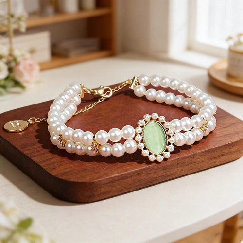 Vintage Pearl Cat Collar with Gem Pendant