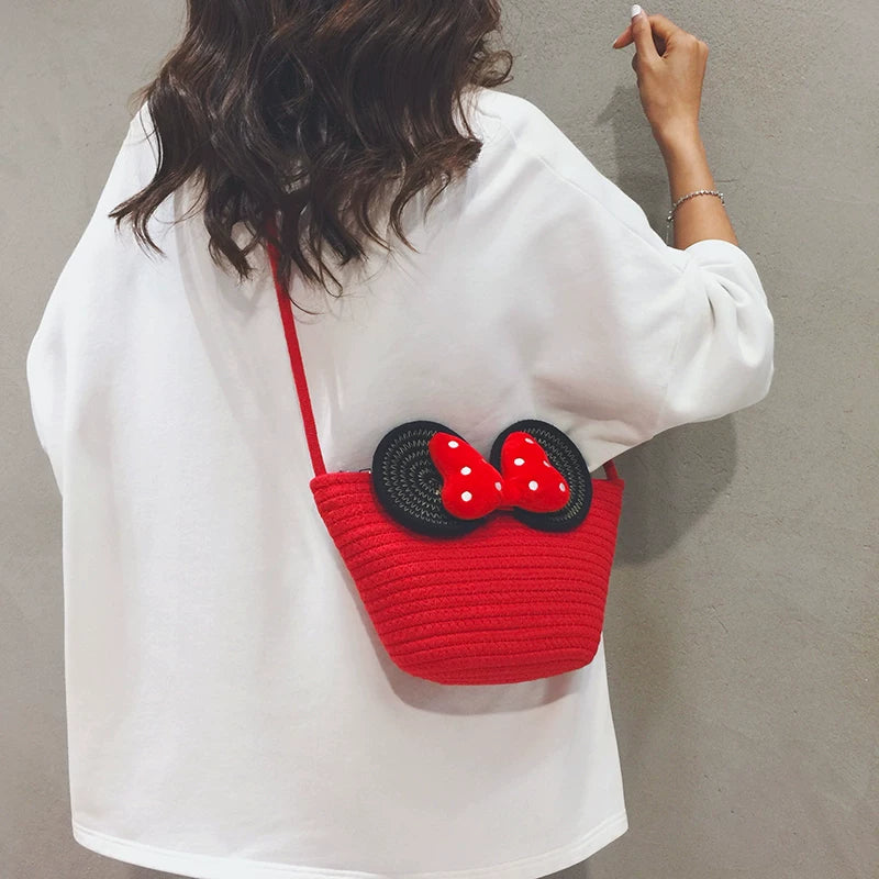 Cute Red Woven Bucket Crossbody Bag