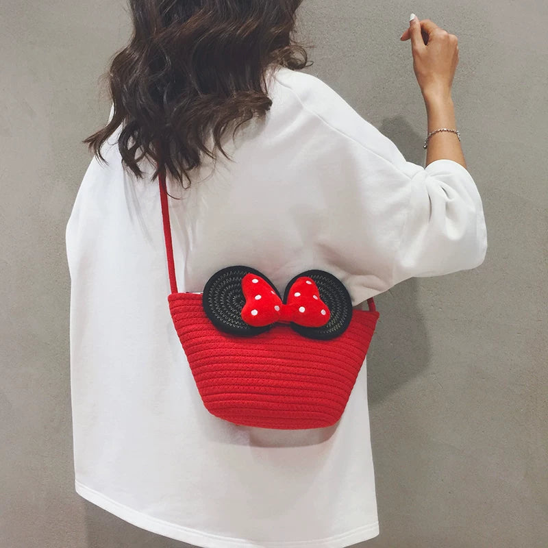Cute Red Woven Bucket Crossbody Bag