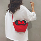 Cute Red Woven Bucket Crossbody Bag