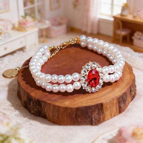 Vintage Pearl Cat Collar with Gem Pendant